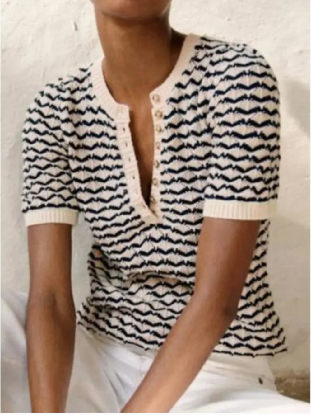 Sezane Mae Jumper Ecru/Navy Size XS